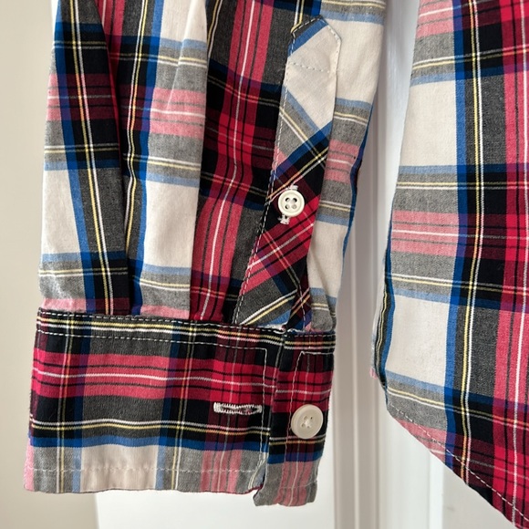J Crew Tartan Plaid Button Front Blouse w Micro-Ruffled Collar - Picture 5 of 12